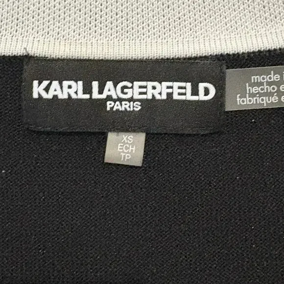 Karl Lagerfeld Paris Sleeveless Black White Logo Polo Sweater Top Size XS - Picture 5 of 5